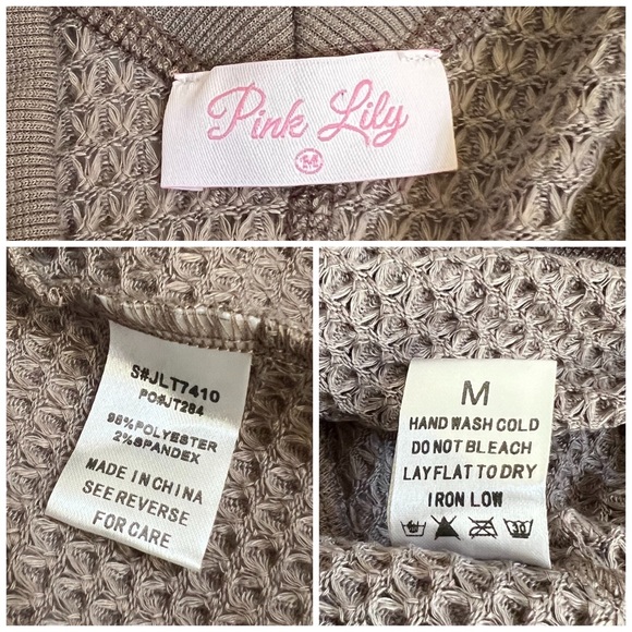 Pink Lily mocha waffle knit v-neck top - Picture 4 of 5